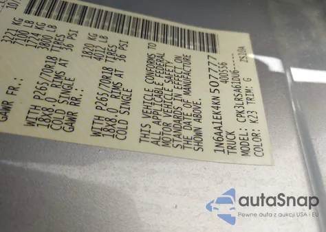 2019 Nissan Titan S из США, поврежденный, VIN 1N6AA1EK4KN507777